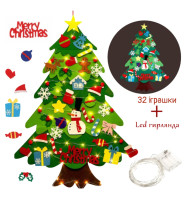 Іграшка подарунок новорічна ялинка з фетру 100 см + 32 іграшки + Led гірлянда на батарейках 5 м (NY007)