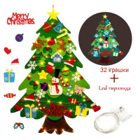 Іграшка подарунок новорічна ялинка з фетру 100 см + 32 іграшки + Led гірлянда на батарейках 5 м (NY007)