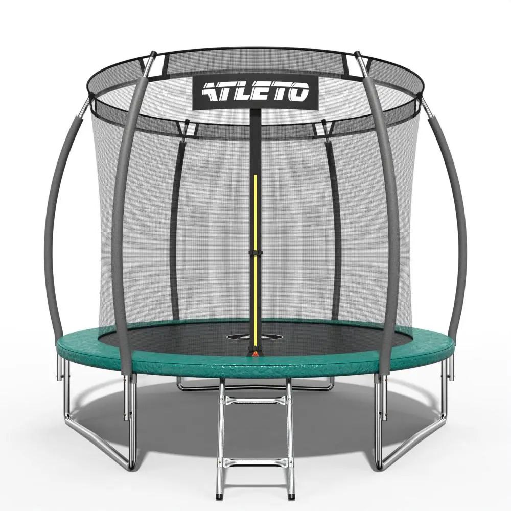 Батут дитячий Atleto 312 см з внутрішньою сіткою та драбинкою Зелений